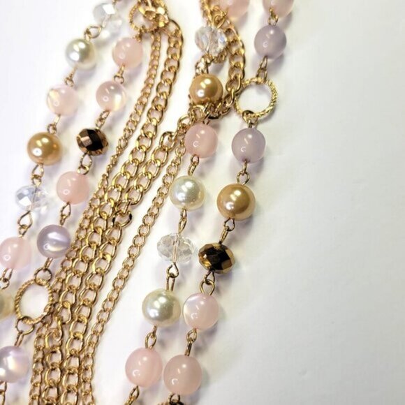 Multistrand Gold and Pink Beads Long Necklace - Picture 5 of 8